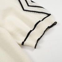 
              OXKNIT Mens White Apricot 60s V-Neck Polo Shirt Rhombic Pattern Knit Golf Polo
            