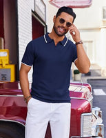 
              COOFANDY Mens Collared Shirts Short Sleeve Polo Shirts for Men Basic Fashion Retro 70S Shirt Navy Blue
            