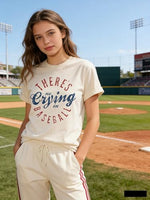 
              Baseball Mom Shirts Women There's No Crying Baseball Lover Workout Graphic Tshirt Funny Mama Casual Short Sleeve Top
            