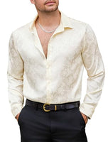
              Vssjavun Mens Satin Silk Shirts Long Sleeve Button Up 70s Disco Dress Shirt
            