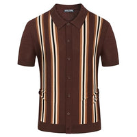 
              PJ PAUL JONES Mens Vintage Button Down Knitted Polo Shirt Dark Coffee L
            
