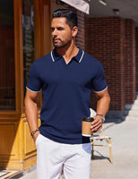 
              COOFANDY Mens Collared Shirts Short Sleeve Polo Shirts for Men Basic Fashion Retro 70S Shirt Navy Blue
            