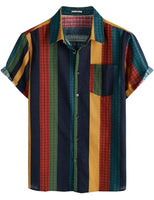 
              PARKLEES Men's Linen 70s Hippie Style Floral Print Shirt Short Sleeve Button Down Hawaiian Shirts Colorful Stripe Medium
            