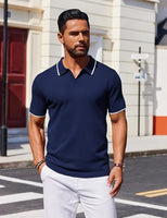 
              COOFANDY Mens Collared Shirts Short Sleeve Polo Shirts for Men Basic Fashion Retro 70S Shirt Navy Blue
            