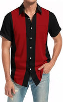 
              QIVICIMA Mens Flamingo Color Block Bowling Shirt, Black Red, L
            