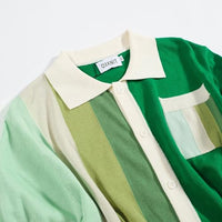 
              OXKNIT Men's Knitted Poloshirt, 1960s Mod Style Retro Gradient Green Stripes Cotton Cardigan Polo with Button
            