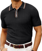 
              PJ PAUL JONES Mens 1960s Vintage Polo Shirts Contrast Lapel Collar Button Up Polo Sweaters Bowling Shirt Lightweight Black M
            
