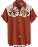 
              DADDYLOCO Retro Casino Bowling Shirt, Dice and Cards Print, Short Sleeve Button Down, Rust Orange
            