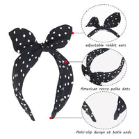 
              BYNYTO Black Polka Dot Bow Headbands for Women and Girls, Non-Slip Cute Bandana Hairband, Flexible Bunny Ear Wide Knotted Hair Hoop, Halloween Costume Retro 50s Hair Accessories
            