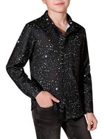 
              Haloumoning Boys Dress Shirt Button Down Shirts 70s Disco Costume Black
            