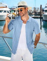 
              COOFANDY Casual Mens Woven Knit Shirt Short Sleeve Retro 70S Polo Shirts
            