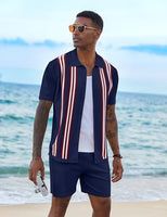 
              COOFANDY Men's 2 Piece Shirt Sets Vintage Knit Short Sleeve Button Down Polo Shirts Summer Beach Shorts Outfits
            