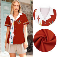 
              Bowling Shirt Women Bowling Lover Gift Vintage Bowling Hawaiian Top Red
            