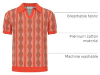 
              OXKNIT Men's Polo Shirts 60s Vintage Shirts Knitted Retro Polo Shirts Short Sleeve V-Neck Summer Shirt Grey-red
            