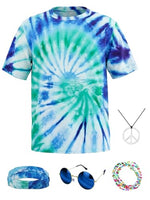 
              Wianja Hippie Costume for Men 60s 70s Hippie Outfits Tie Dye T-Shirt Wig Peace Necklace Accessories 5-piece
            