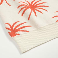 
              OXKNIT Men's Knit Polo Shirts, Retro Tiger Coconut Trees Pattern Short Sleeves Casual V-Neck Short Shirts, White
            