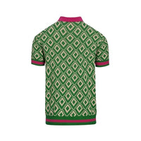 
              OXKNIT Men's Knit Short Sleeve Shirts Button Down 1960s Vintage Diamond Pattern Knitted Polo Shirt Green Cotton Polo
            