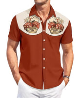 
              DADDYLOCO Retro Casino Bowling Shirt, Dice and Cards Print, Short Sleeve Button Down, Rust Orange
            