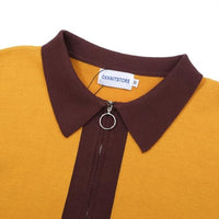
              OXKNIT Men's Knit Polo Shirts Full Zip 1960s Style Retro Long Sleeve Cotton Yellow Cardigan Sweater
            