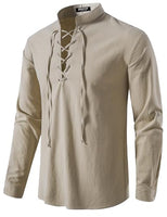 
              JEMITOP Men's Pure Cotton Renaissance Lace Up Shirt Khaki XXL
            