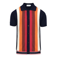 
              OXKNIT Men’s Knitted Vintage Polo, Gradient Stripe Short Sleeve Retro Polo Shirt for Men 60s&70s
            