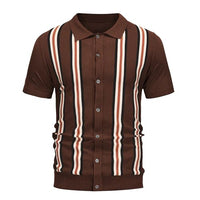
              Mens Vintage Knit Shirts – 70s Short Sleeve Polo Shirts for Men – Retro Knit Button Down Shirt – Old Money Clothes Men Coffee Brown
            
