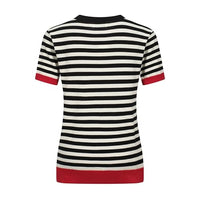 
              OXKnit Women's Knit Black Stripes Short Sleeve, 1960s Retro Heart Pattern Crewneck Casual T-Shirts
            