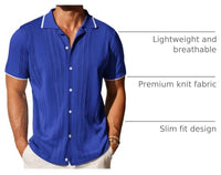 
              COOFANDY Men's Knit Button Down Shirt Vintage Short Sleeve Polo Shirts Casual Beach Tops Royal Blue
            