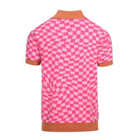 
              OXKNIT Men's Knitted Retro Poloshirt, 1960s Mod Style Vintage Plaid Shirt with Animal Pattern Rose Red
            