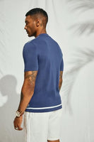 
              Men's Polo Shirts 70s Vintage Shirts Contrast Knitted Polo Shirts Mens Knitted Polo Shirt Navy
            