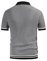 
              Men's Retro Polo Shirts Vintage Stripes Lapel Collar Knit Shirts Black S
            
