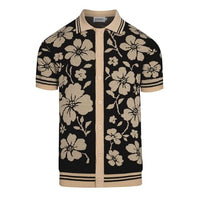 
              OXKNIT Men's Knit Short Sleeve Shirts Button Down Vintage Florals Plants Pattern Knitted Polo Shirt Black Apricot Polo
            
