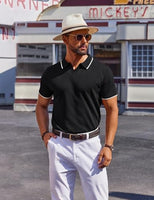 
              COOFANDY Mens Collared Shirts Short Sleeve Polo Shirts for Men Basic Fashion Retro 70S Shirt Black
            