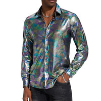 
              Pixiemain Mens 70s 60s Disco Shirt Metallic Party Costume Long Sleeve Button Down Shirts-A L
            