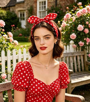 
              Deghew Red Polka Dot Bow Headbands Cute Bandana Hairband Halloween Costume 50s Hair accessories for women and girls
            