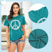 
              Peace Sign Love T-Shirt for Women Flower Graphic Shirt Hippie Short Sleeve 60s 70s Shirt Inspirational Tee Tops（Cyan,Medium）
            