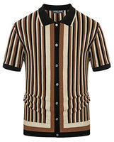 
              Old Men Striped Knit Polo Shirts Regular Fit 1970s Retro Shirt Casual Collared Italian Stylish Polos Short Sleeve Tops Black-Coffe
            