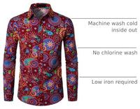 
              PARKLEES Men's 70s Hippie Vintage Long Sleeve Shirt Burgundy XL
            