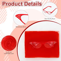 
              Sdfvsdg 50s Set 50's Costume Accessories Chiffon Scarf Cat Eye Glasses Bandana Tie Headband Earrings for Cosplay Party
            