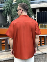 
              DADDYLOCO Retro Casino Bowling Shirt, Dice and Cards Print, Short Sleeve Button Down, Rust Orange
            