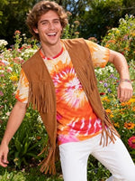
              Treature Hippie Costume for Men 60s 70s Outfits for Men Tie Dye Shirt Set Fringe Carnival Vest Wig Tie Dye Headband for party (Orange 7 Pcs set, 2XL)
            