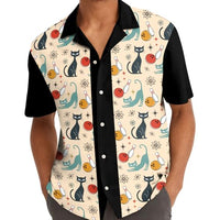
              Retro Cat Bowling Vintage-Inspired 80s Hawaiian Shirts for Men 90s Hawaiian Shirts Short Sleeve Button Down Shirt
            