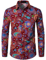 
              PARKLEES Men's 70s Hippie Vintage Long Sleeve Shirt Burgundy XL
            