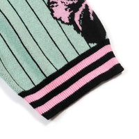 
              OXKNIT Men's Knit Short Sleeve Shirts Retro Pink Floral Pattern and Stripes Green Cotton Polo Shirt with Quarter Button
            