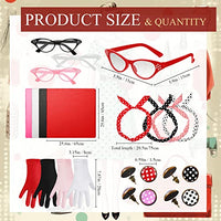
              Toulite 20 Pcs 50s Women Costume Accessories Set Includes Cat Eye Glasses Chiffon Scarf Polka Dot Bandana Tie Headband Dot Earrings Gloves for Halloween Party
            