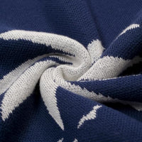 
              OXKNIT Men's Knit Short Sleeve Shirts Retro Knitted Polo Shirt Coconut Tree Pattern Dark Blue Polo with Quarter Button
            