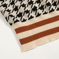 
              OXKNIT Button Down Knit Polo Shirts for Men, 1960s Retro Beige and Black Pattern Short-Sleeve Cardigan Tops with Pocket
            