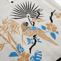 
              OXKNIT Men's Knit Short Sleeve Shirts Retro Knitted Polo Shirt Art Bird Pattern Beige Cotton Polo with Quarter Button
            
