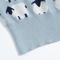 
              OXKNIT Women's Knitted T-Shirt Short Sleeve, 1960s Mod Style Sheep Pattern Crewneck Tops Light Blue - Cropped Length
            