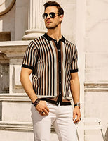 
              Old Men Striped Knit Polo Shirts Regular Fit 1970s Retro Shirt Casual Collared Italian Stylish Polos Short Sleeve Tops Black-Coffe
            